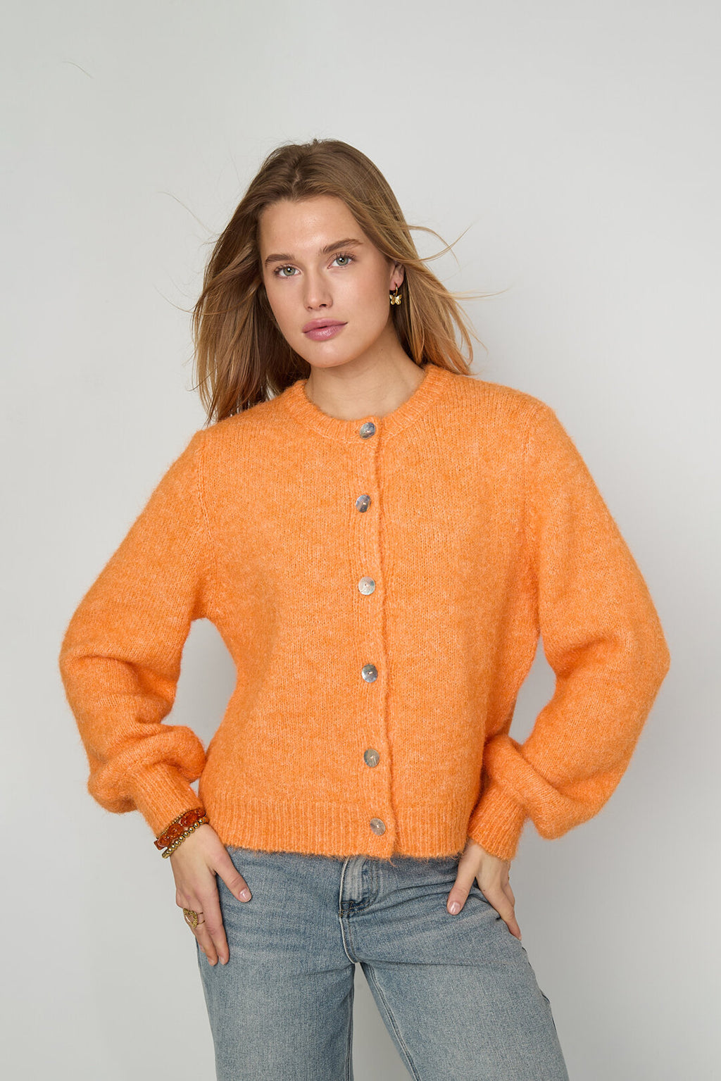 Knitted Polyester Fiber Women's Cardigan Casual Solid Color Fall/Winter